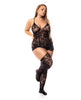 Lataa kuva gallerian katseluohjelmaan, Floral Fishnet Bodice w/Attached Garters &amp; Thigh High Stockings Black QN
