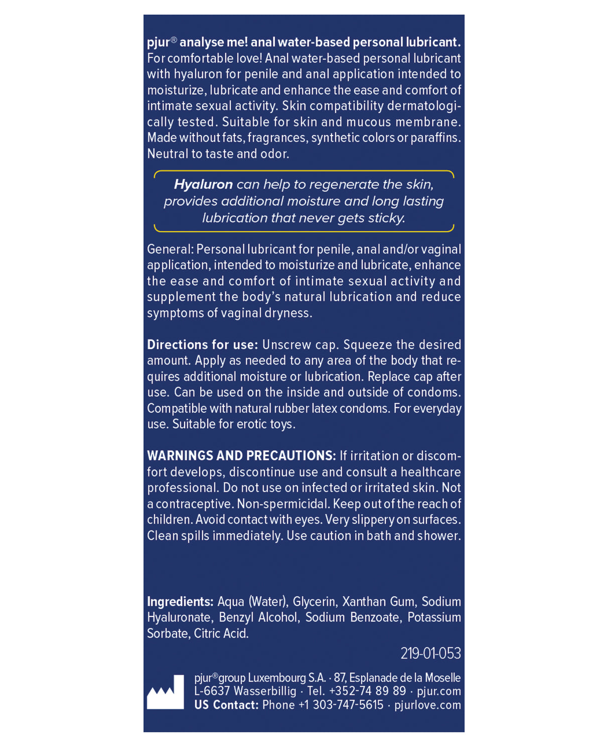 Pjur Analyse Me Water Based Personal Lubricant - 250 ml Bottle