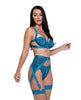 Cargue la imagen en el visor de la galería, Studs &amp; Kisses Balconette Cup w/Underwire Bra, Garter Belt &amp; Panty Teal LG
