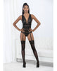 Charger l'image dans la visionneuse de la galerie, Swirl Lace Teddiette w/Lace Up Ribbon Back Blk/Hot Pink SM
