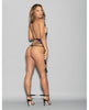 Lataa kuva gallerian katseluohjelmaan, Euphoria Halter Lace &amp; Mesh Teddy w/Wrist Restraints Purple/Black O/S
