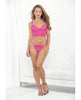 Indlæs billede i gallerifremviser, Neon Lace Corset Top w/Ring Accent &amp; Panty Neon Fuchsia SM
