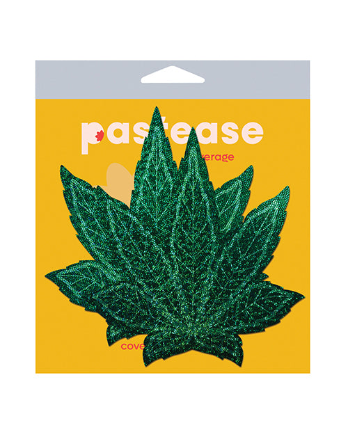 Pastease Coverage Glitter Pot Leaf Green OS Breast Covers