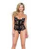 Load image into Gallery viewer, Fantasy Scalloped Eyelash Lace Bustier &amp; Thong Black XL
