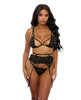 Lataa kuva gallerian katseluohjelmaan, Eyelash Lace Bra, High Waist Garter Belt &amp; G-String Black SM
