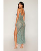 Indlæs billede i gallerifremviser, Eyelash Lace &amp; Satin Long Chemise w/G-String - Sage Green XL
