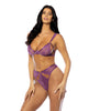 Cargue la imagen en el visor de la galería, Evrice Lace and Mesh Underwire Bra w/Thong - Purple L/XL
