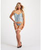 Load image into Gallery viewer, Lace &amp; Mesh Bustier w/Lace Up Center, Garter Belt &amp; Thong Blue SM

