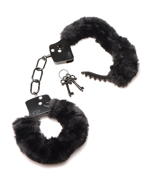 Master Series Cuffed In Fur Black Handcuffs Adjustable Faux Fur For Sensual Play Today