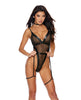 Charger l'image dans la visionneuse de la galerie, Mesh &amp; Stretch Faux Leather Teddy w/Garters - Black LG
