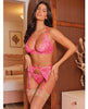 Load image into Gallery viewer, Aphrodite Lace Keyhole Bralette w/Garters &amp; G-String - Raspberry L/XL
