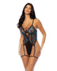 Load image into Gallery viewer, Lola Unlined Underwire Embroidered Teddy w/Attached Garter Stays - Black SM
