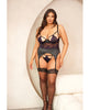 Load image into Gallery viewer, Demi Padded Shelf Cup Merrywidow w/Overlay Lace &amp; Panty Black/Heliotrope 2X
