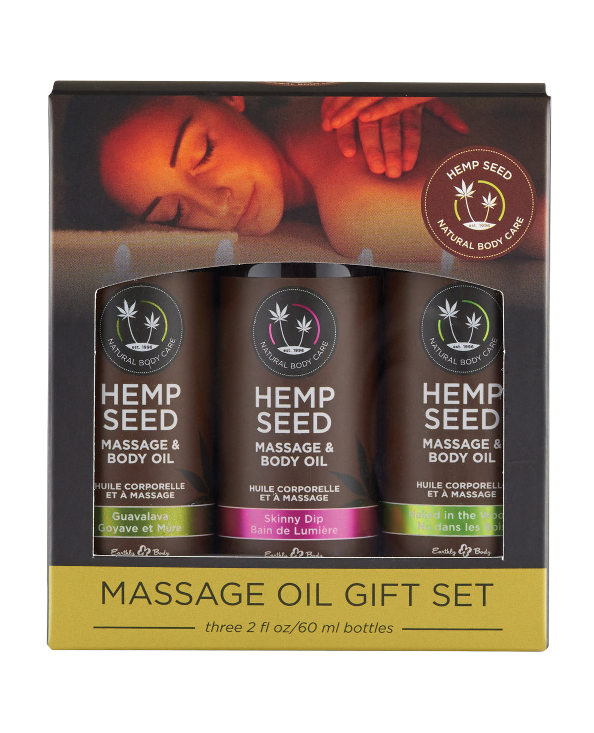 Earthly Body Massageolie Gavesæt - 2 oz Skinny Dip, Naked in the Woods & Guavalava