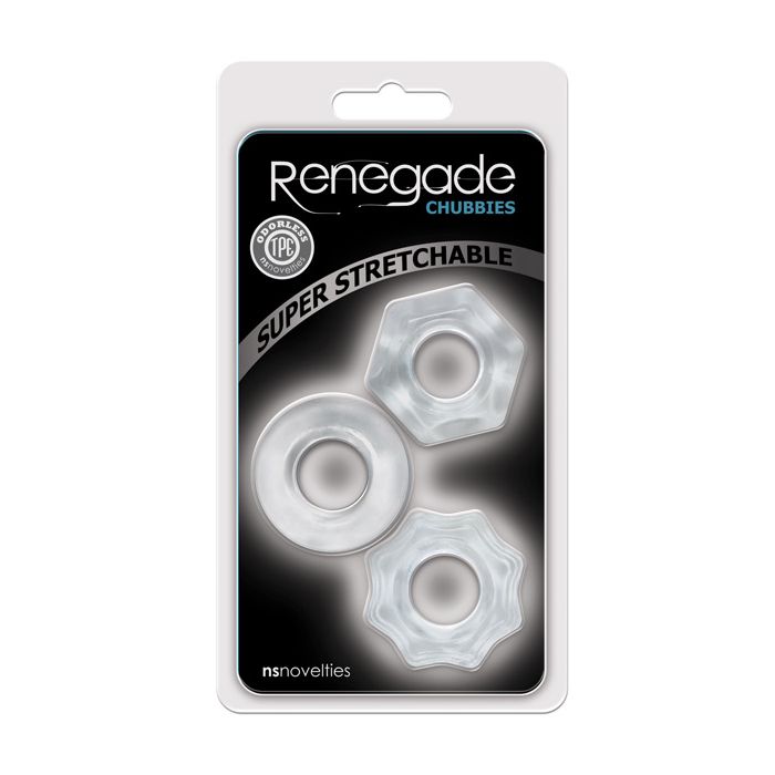 Renegade Chubbies Three Pack Clear Cock Rings Set Pliable TPE