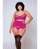 Afbeelding laden in Galerijviewer, Soft Lace Bra, High Waist Satin &amp; Mesh Garterbelt &amp; G-String Fuchsia 1X
