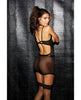 Load image into Gallery viewer, Riveting Stretch Mesh &amp; Faux Leather Open Bust Gartered Chemise w/G-String Black MD
