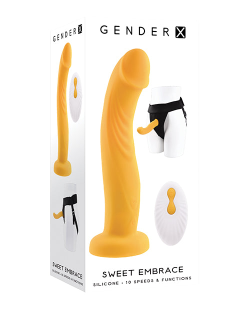 Gender X Sweet Embrace Dubbla Motorer Strap On Vibrator med Sele - Gul