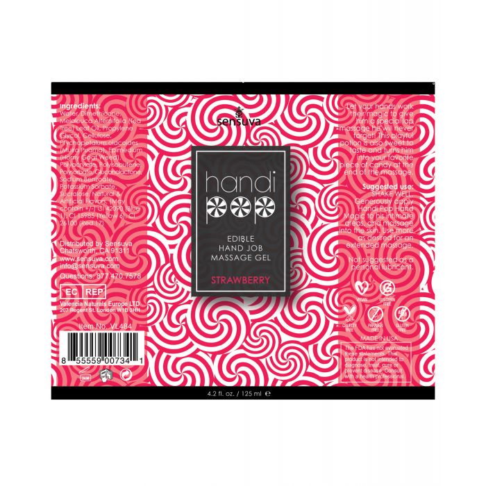 Handipop Hand Job Massage Gel - 4.2 oz Bottle Strawberry