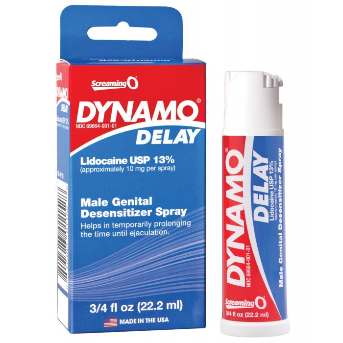 Spray retardante Screaming O Dynamo con trece por ciento de lidocaína para un rendimiento prolongado