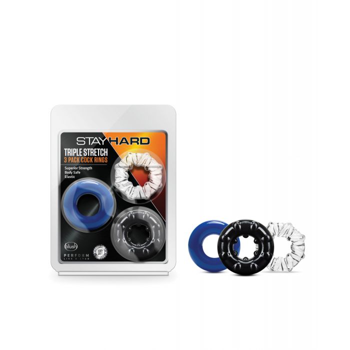 Blush Stay Hard Triple Stretch Cock Rings Pack Of 3 TPE Phthalate Free