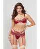 Φόρτωση εικόνας στο πρόγραμμα προβολής Gallery, Stretch Satin &amp; Lace Balconette Cup &amp; Garter Panty Wine LG
