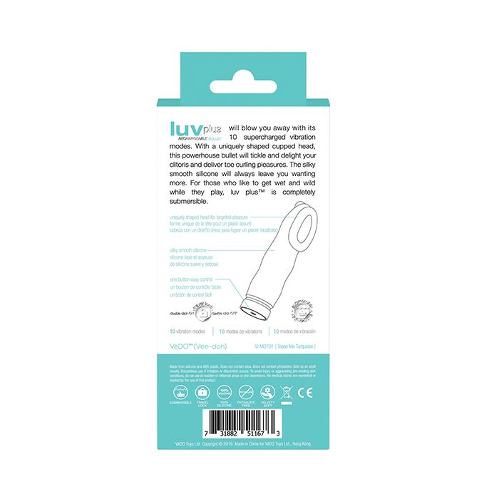 VeDO Luv Plus Rechargeable Vibe - Tease Me Turquoise