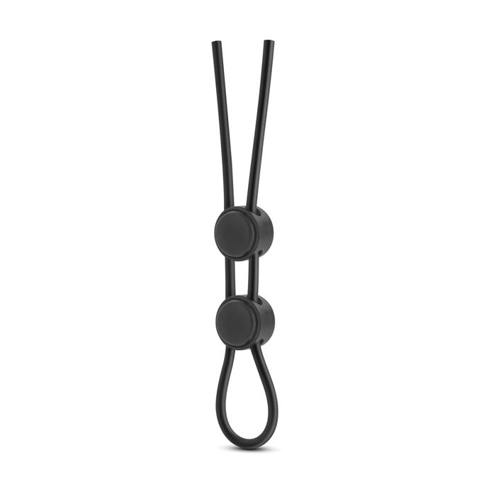 Blush Stay Hard Silicone Double Loop Cock Ring Black Lasso Style Locking Slide