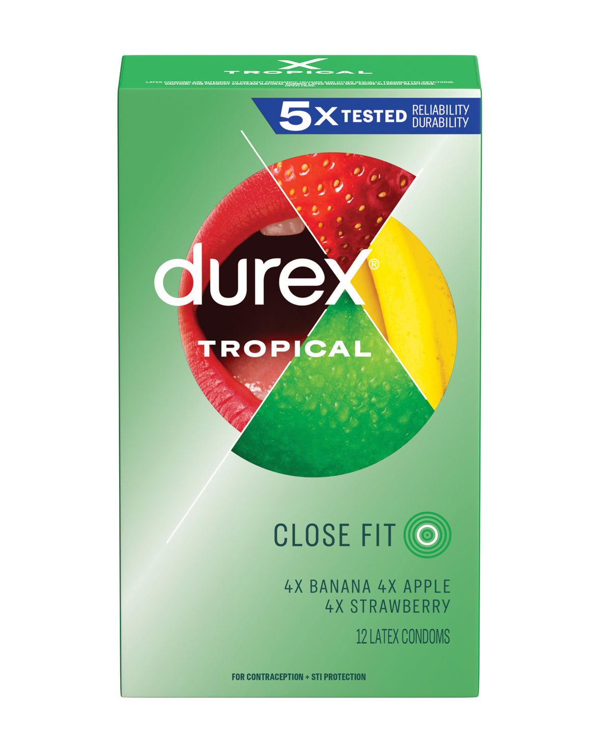 Durex Trooppiset Värilliset ja Tuoksuvat Kondomit - 12 kappaleen laatikko