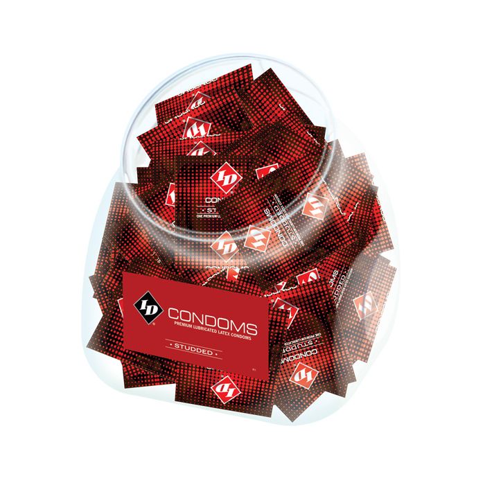 ID Studded Condoms Fishbowl 144 Pack For Her Pleasure
