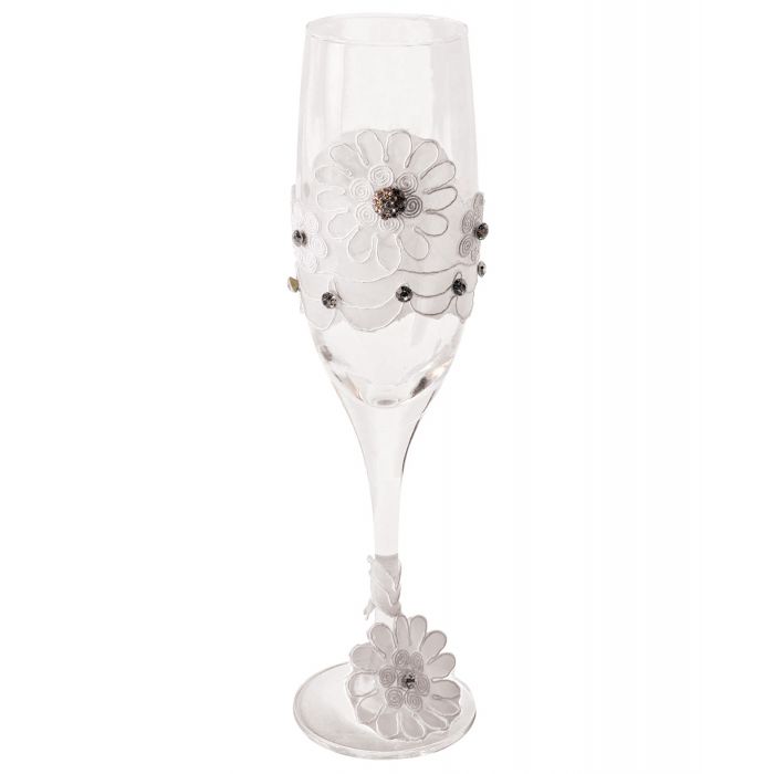 Calice da Champagne per Sposa con Bordo in Pizzo Bianco