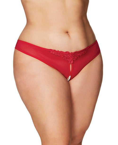 Tanga sin entrepierna con perlas rojo 1X/2X