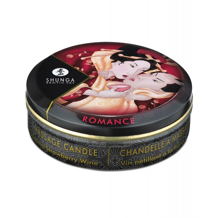 Shunga Romance Mini świeca do masażu przy świecach - 1 oz musujące wino truskawkowe