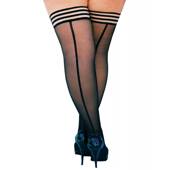 Kix'ies Lois Black Seam Thigh High Stockings Size D