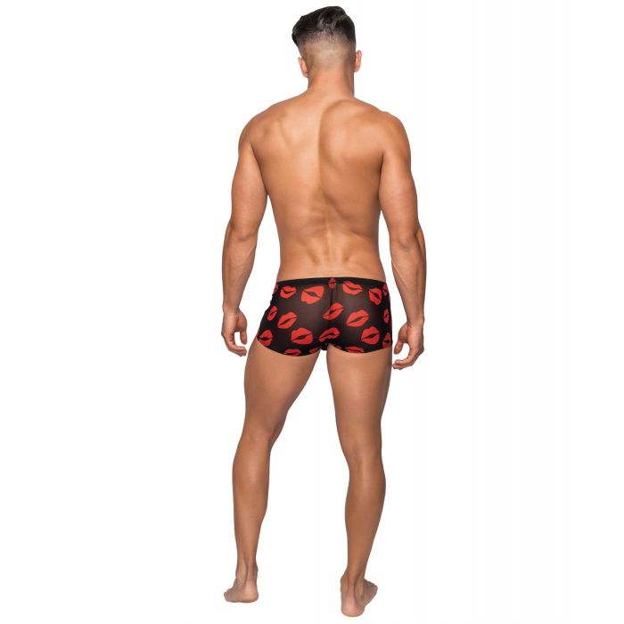 Kiss Me Mini Short en Maille Extensible Noir Rouge XL Imprimé Lèvres