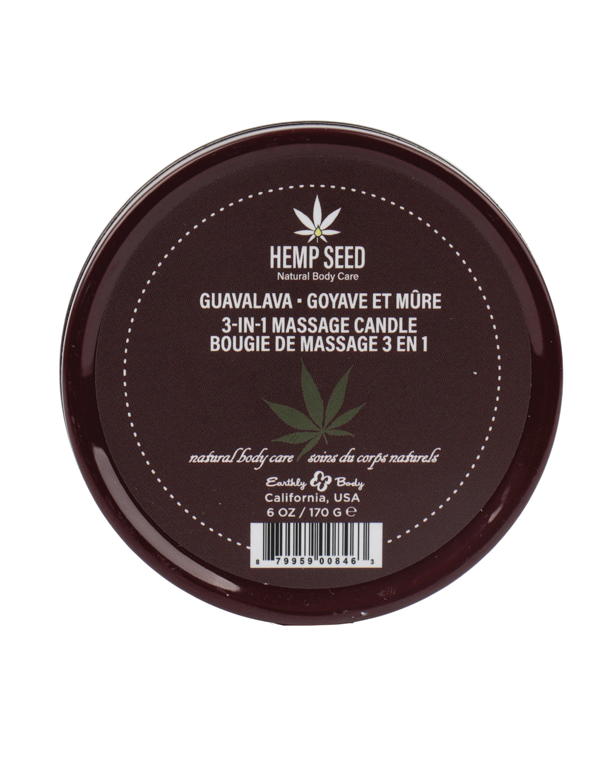 Bougie au chanvre Suntouched Earthly Body - Boîte ronde de 6 oz Guavalava