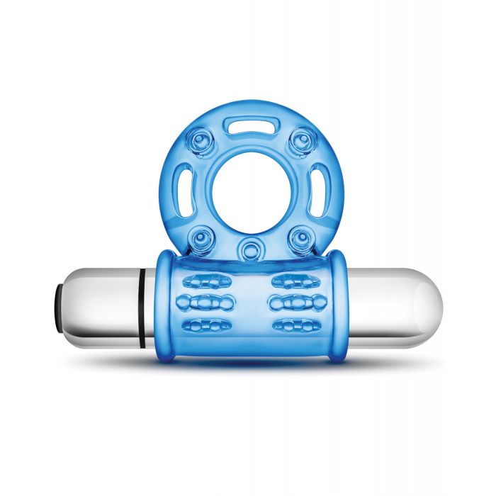 Blush Stay Hard Mega Vibrating Bull Ring - Blue