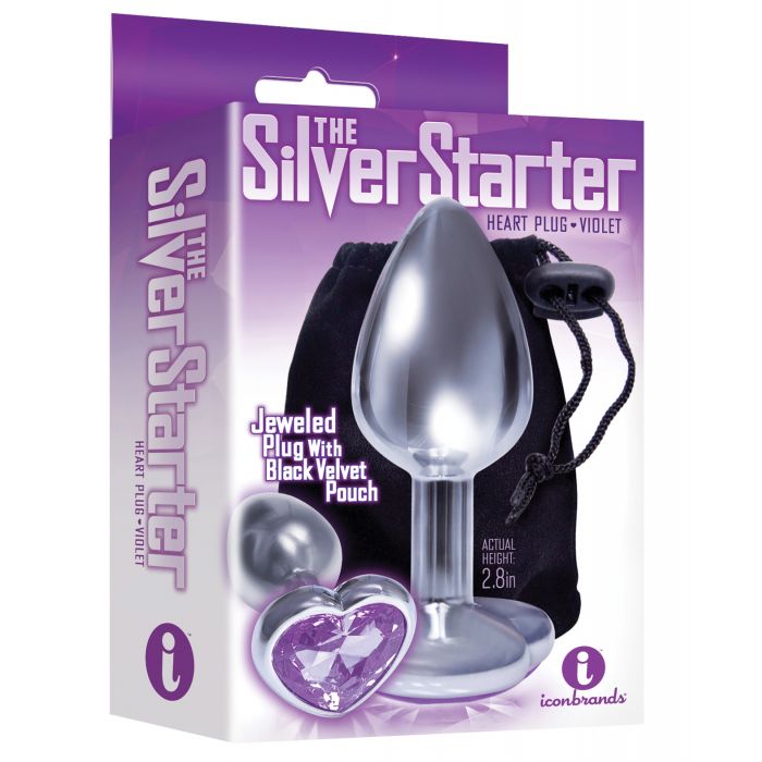 Le Plug en acier inoxydable cœur serti argenté The 9's The Silver Starter - Violet