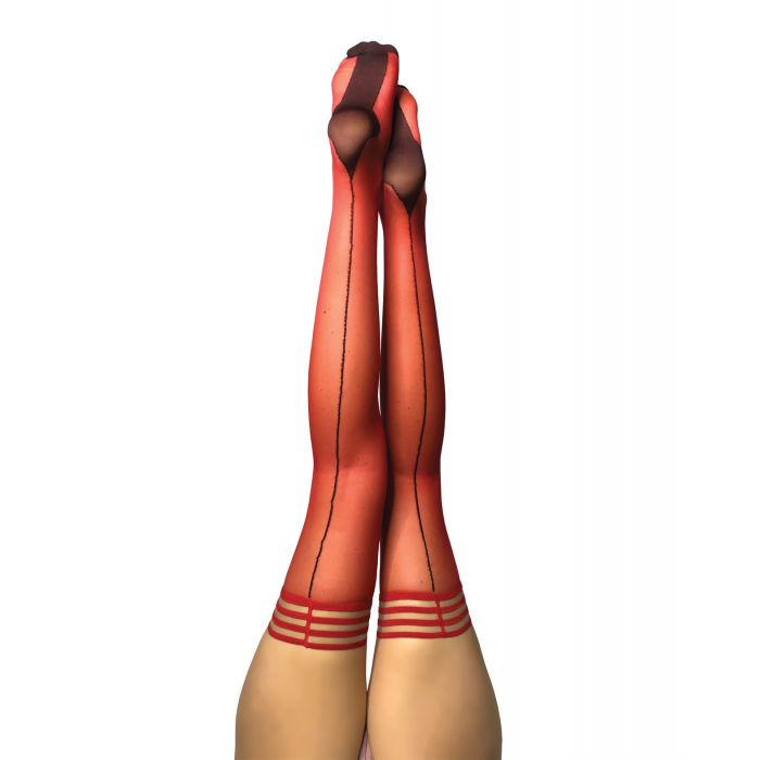 Kix'ies Monica Sheer Cuban Heel Back Seam Thigh Highs Red B