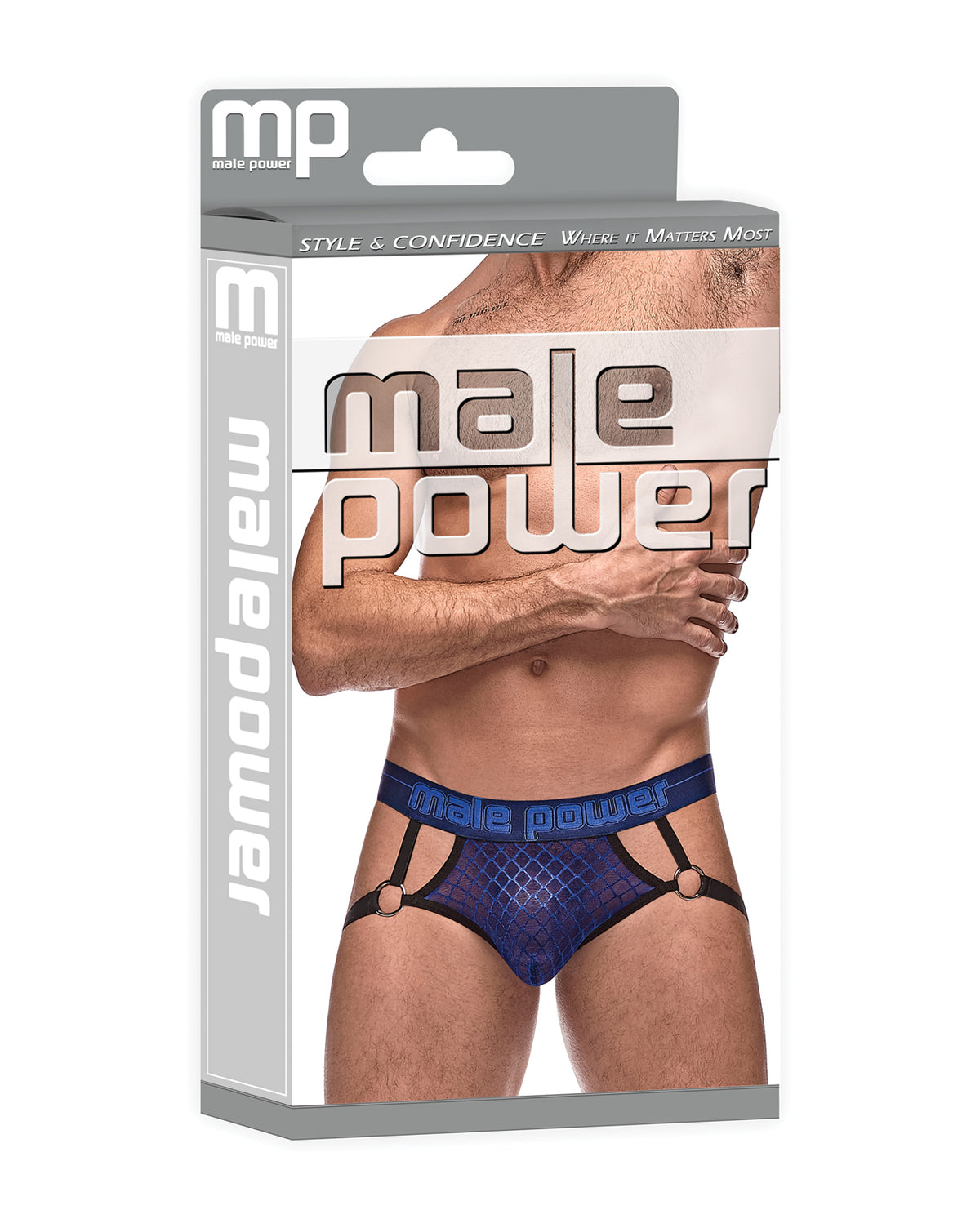 Anello per genitali a rete diamantata blu navy L XL di Male Power