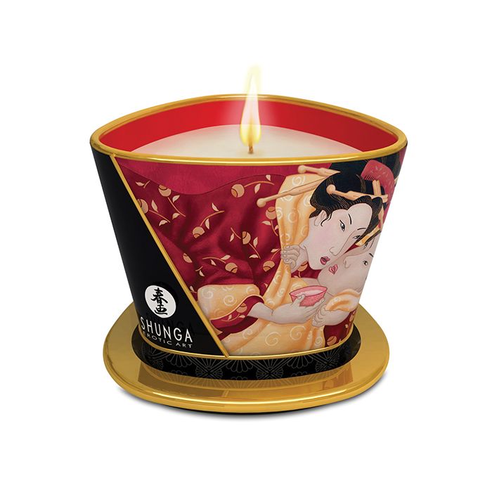 Shunga Romance Massage Candle Strawberry Wine 5.7 Oz Soy Based Intimate Massage Oil And Ambiance Candle