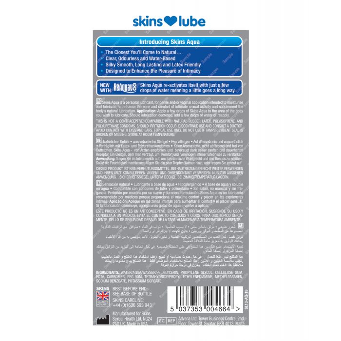 Lubricante a base de agua Skins Aqua - 4.4 oz