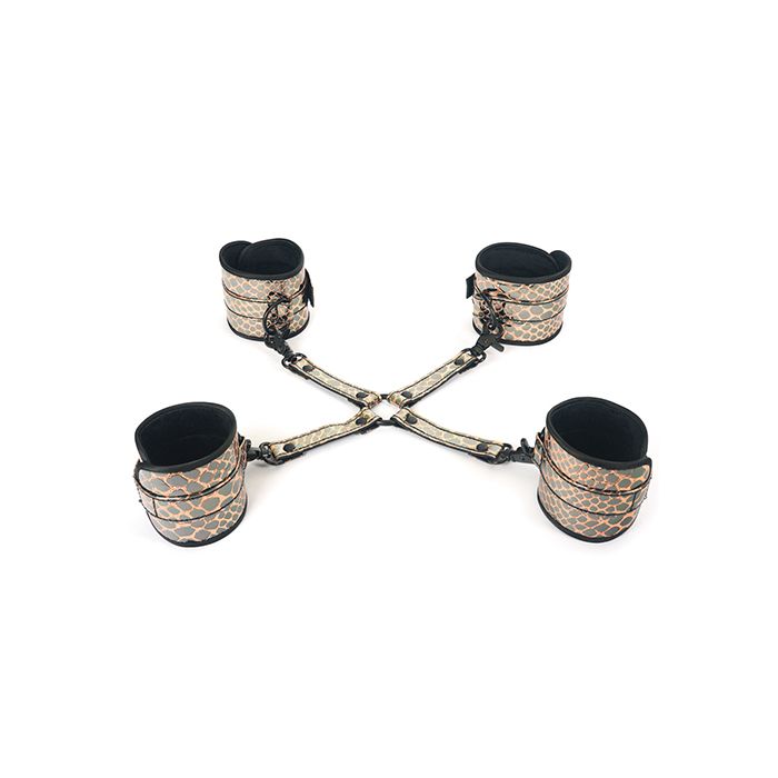 Spartacus Faux Leather Wrist & Ankle Restraints w/Hog Tie - Gold
