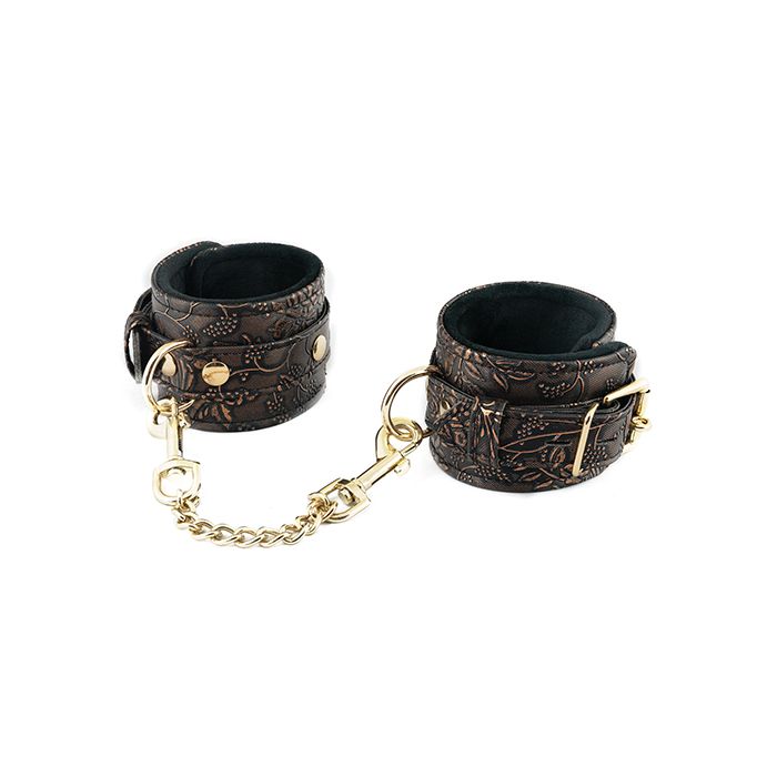 Spartacus Faux Fur Lining Wrist Restraints - Brown Floral Print