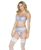 Charger l'image dans la visionneuse de la galerie, Crystal Pink Buffalo Check Print, Bra, Garter Belt &amp; String Grey/Pink XL
