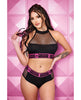Charger l'image dans la visionneuse de la galerie, Vibes Pussy Power Micro-Net Halter Top &amp; Booty Short Black L/XL
