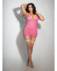 Φόρτωση εικόνας στο πρόγραμμα προβολής Gallery, Lace &amp; Mesh Side Gartered Chemise &amp; G-String Pink QN

