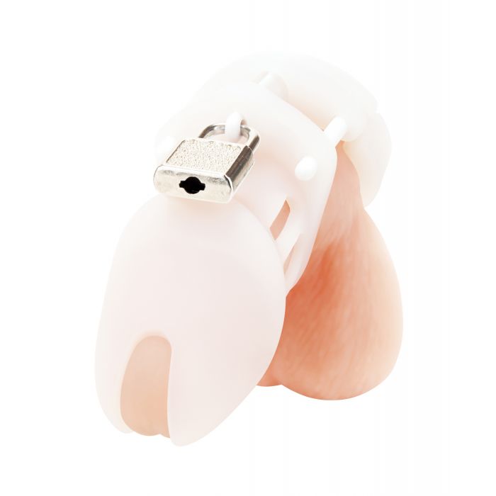 Blue Line Silicone Chastity Cage - White