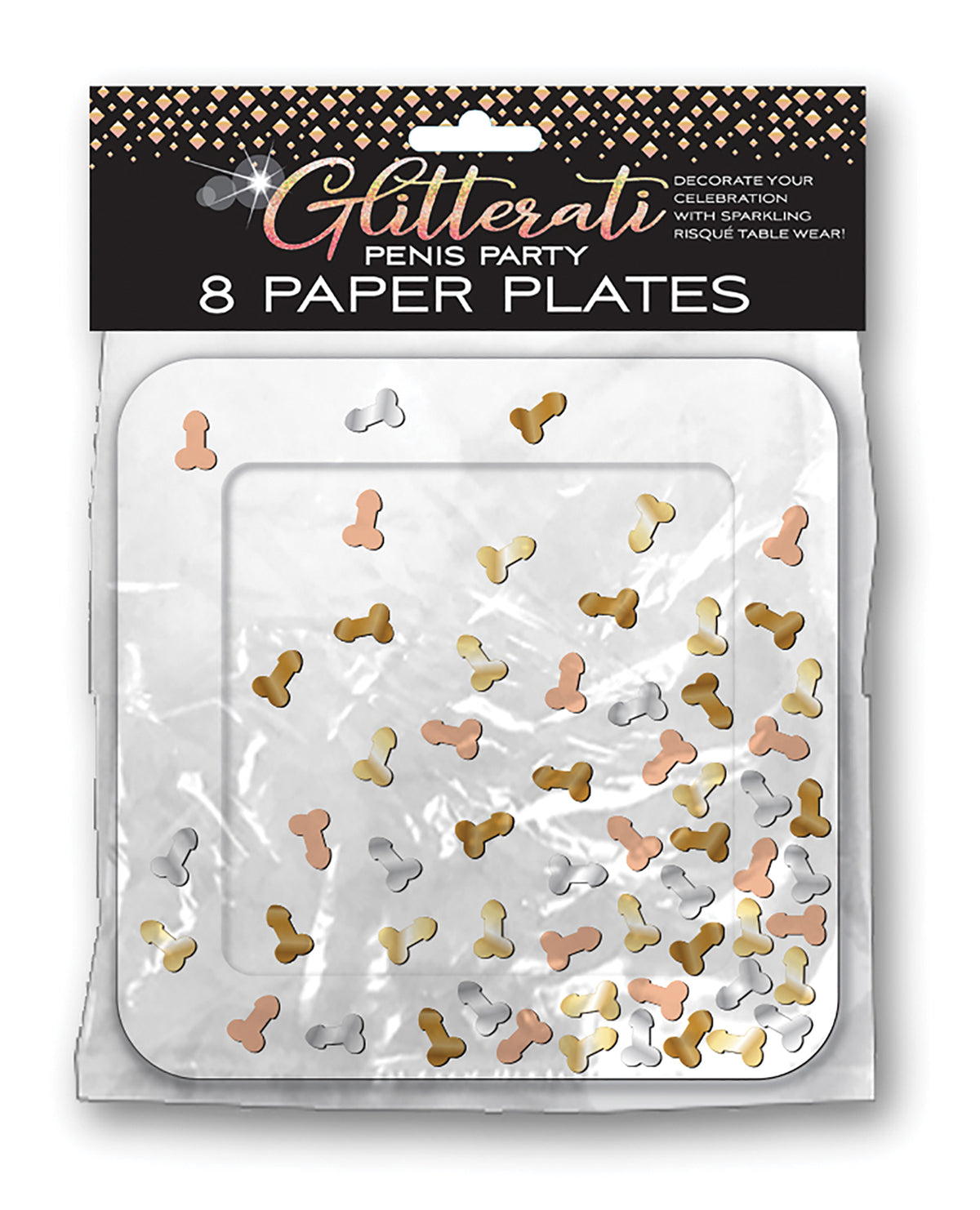 Platos para fiesta de pene Glitterati - Paquete de 8