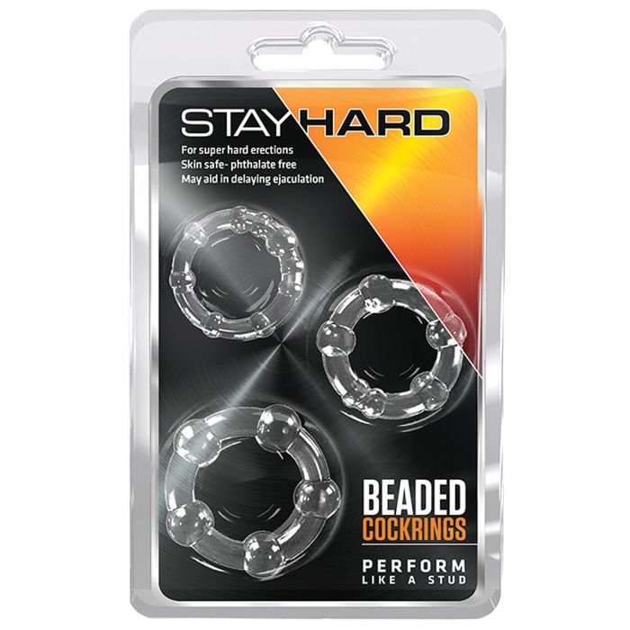 Inele pentru penis cu bile Blush Stay Hard, set de 3 - Transparent